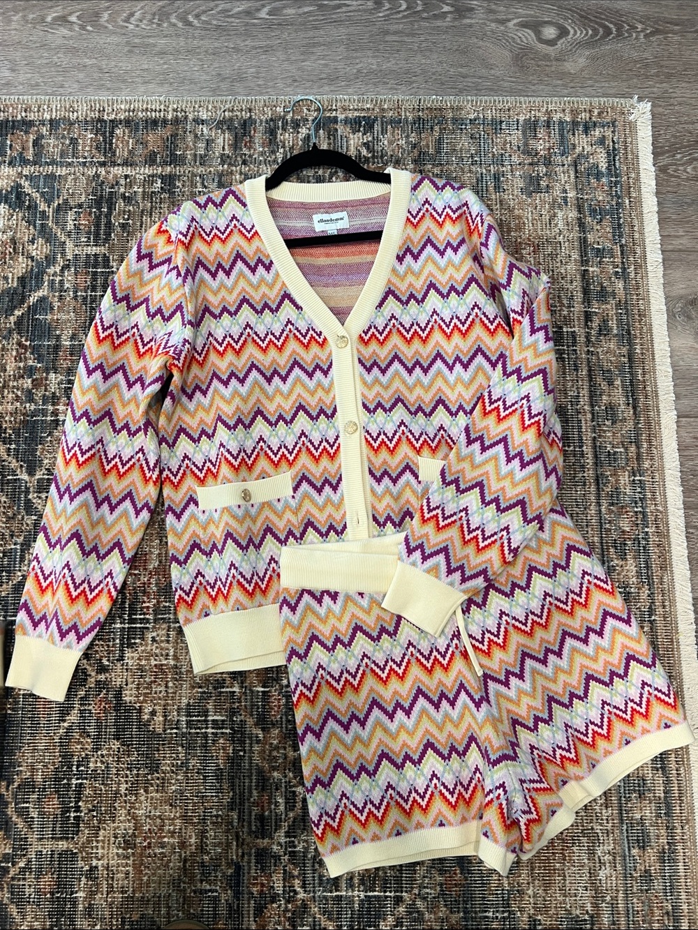 ellandemm Multicolor Chevron Knit Cardigan Set